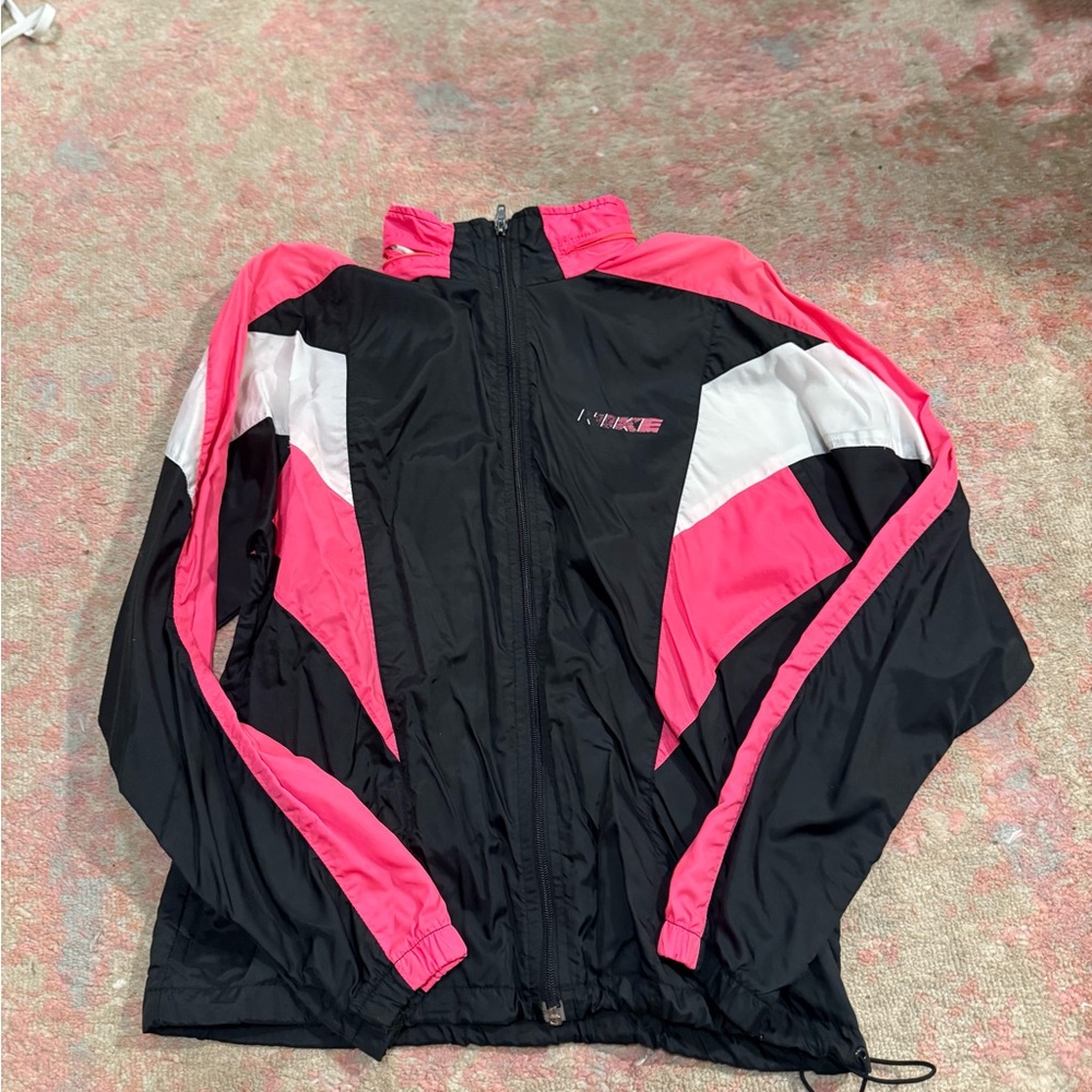 Nike Women's Black and Pink Wind Breaker  Jacket